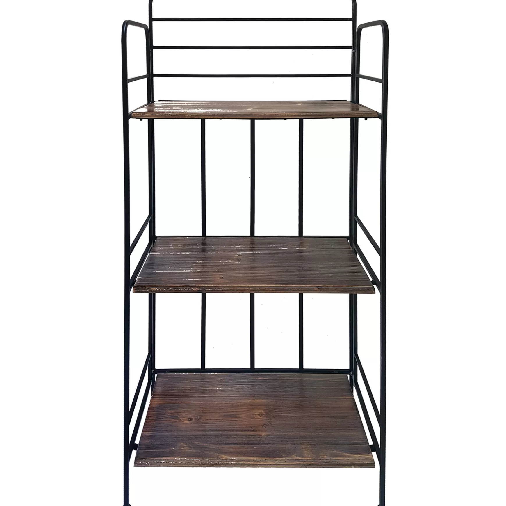 * Black 3 Tier Metal Baker Rack With Folding Wood Top Shelves Gift Selection Flash Sale
