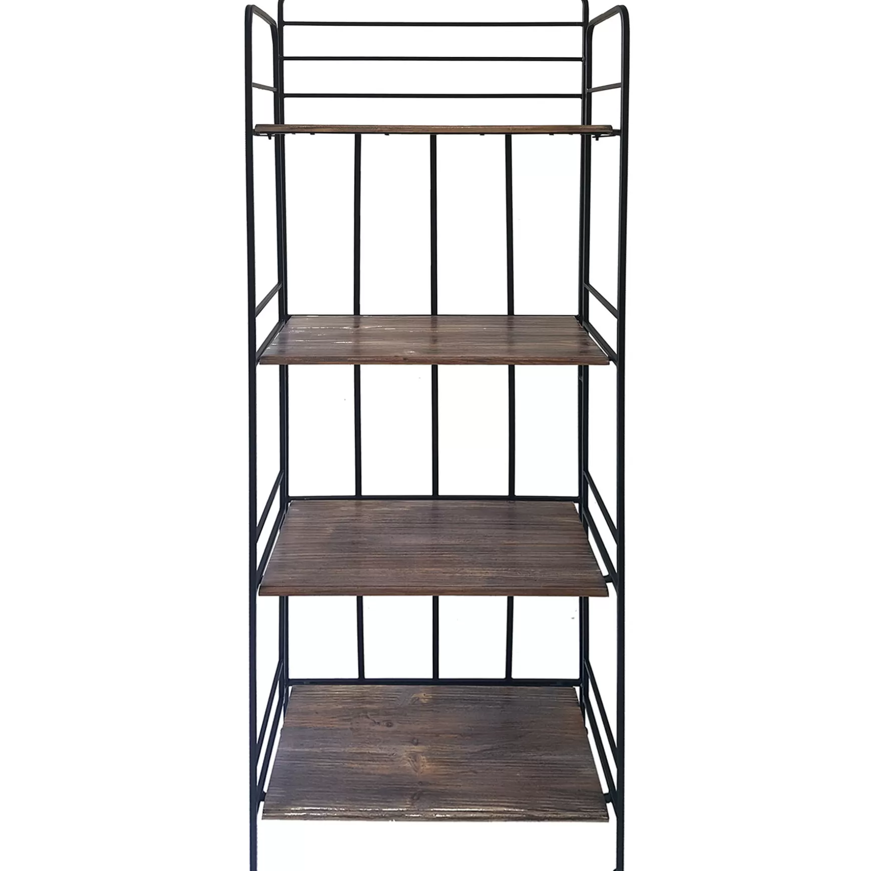 * Black 4 Tier Metal Baker Rack With Folding Wood Top Shelves Gift Selection Flash Sale
