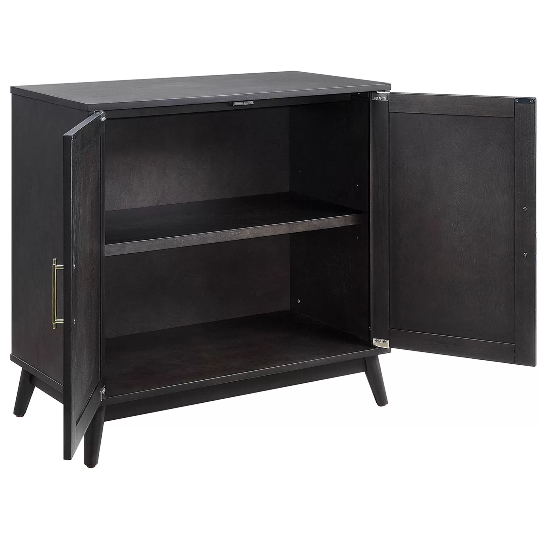 * Ezra 2-Door Dark Brown Cabinet With Gold Handle Opening Sales Discount