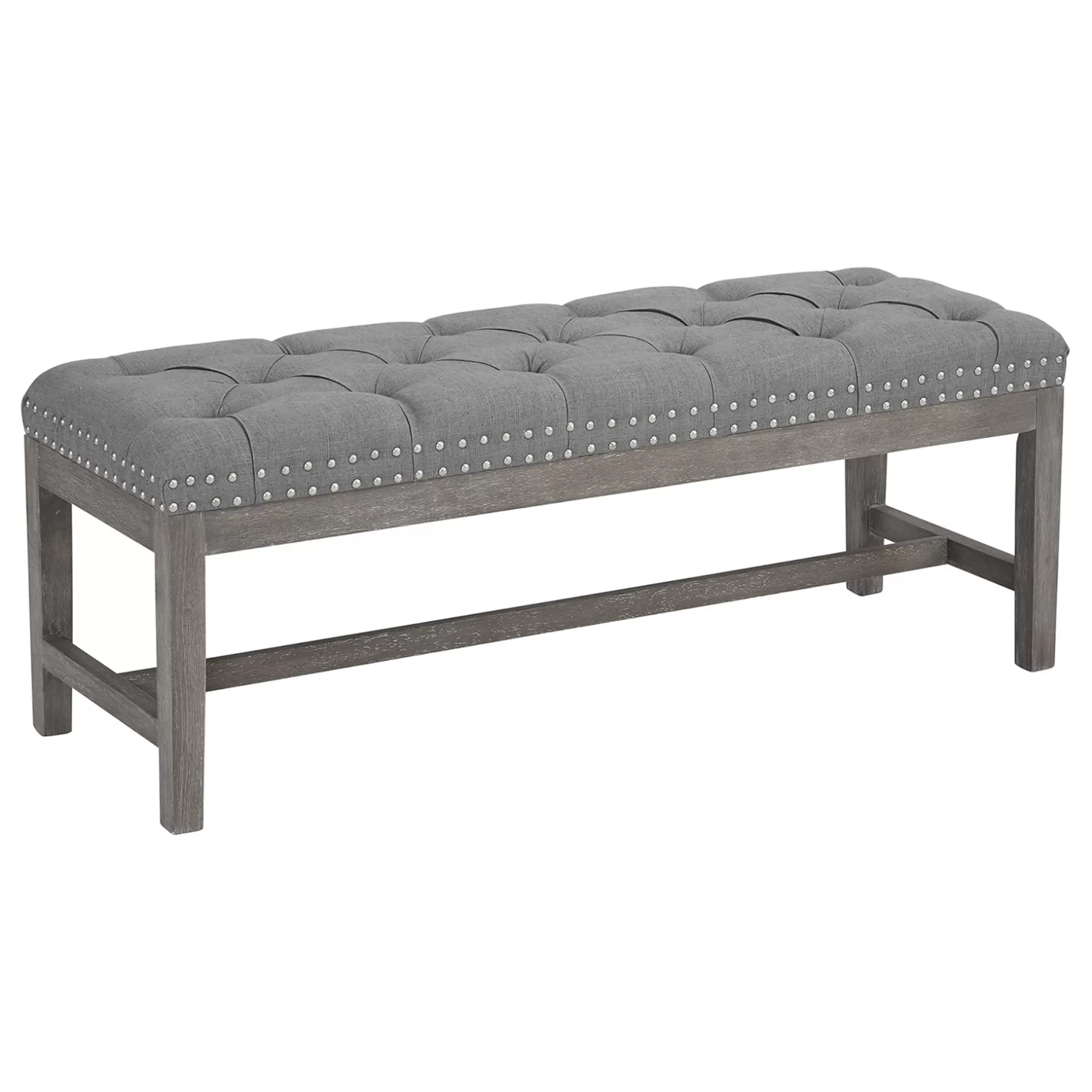 * Ferdinand Tufted Tan Linen Wood Bench With Double Nailhead Opening Sales Fashion