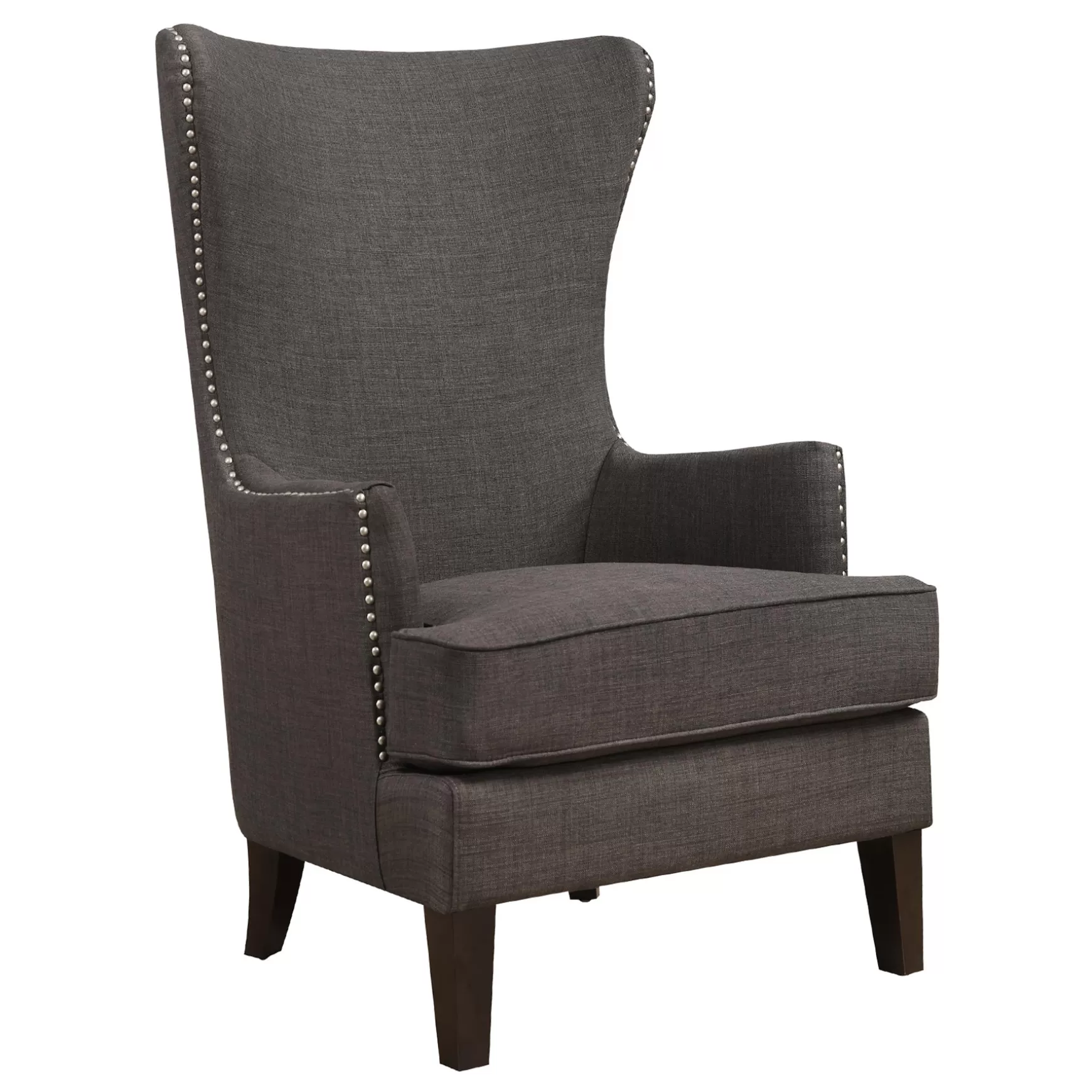 * Kori Charcoal Grey High Back Accent Chair With Nailhead Trim Good Quality Outlet