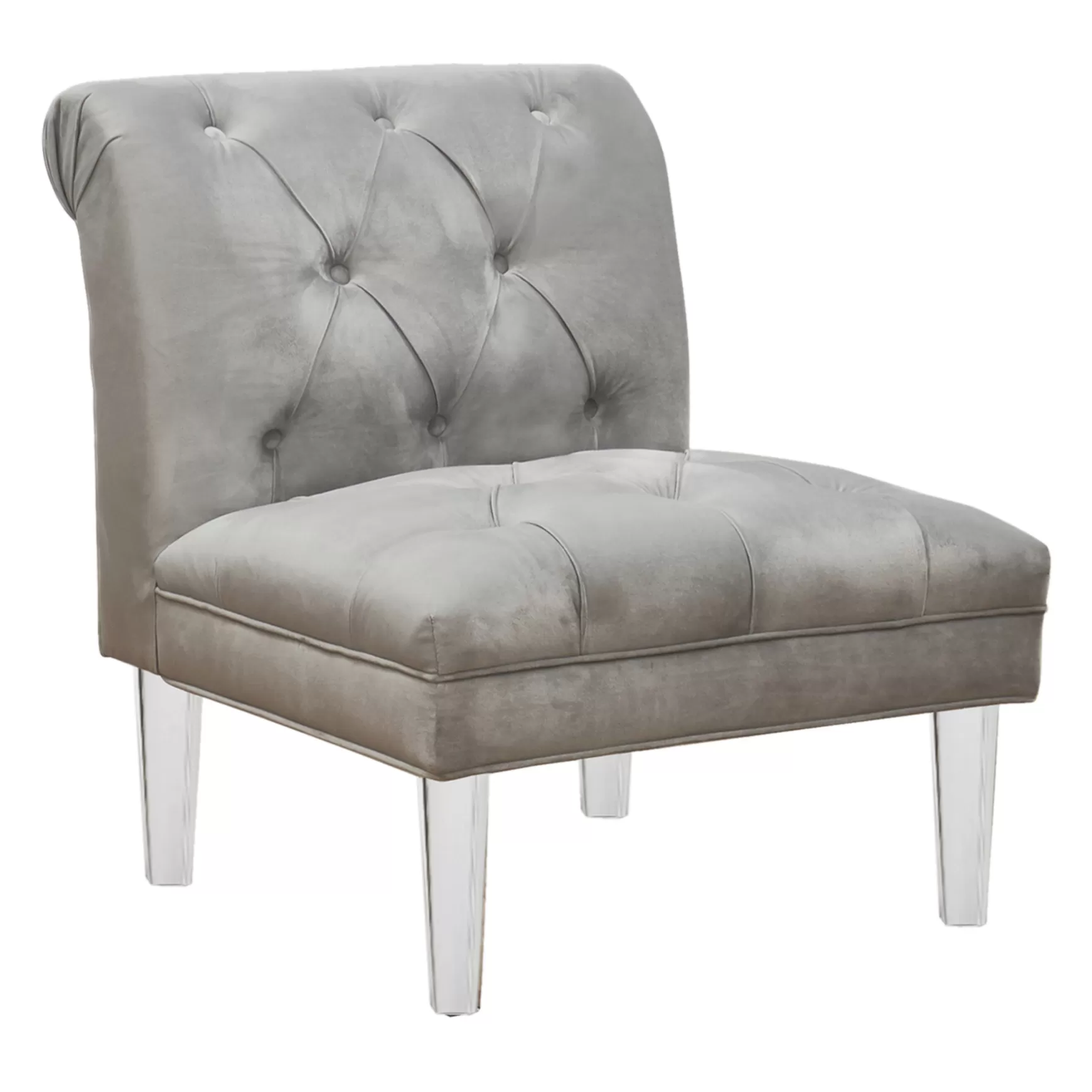 * Laila Ali Grey Tufted Accent Chair With Clear Acrylic Legs Outlet Hot
