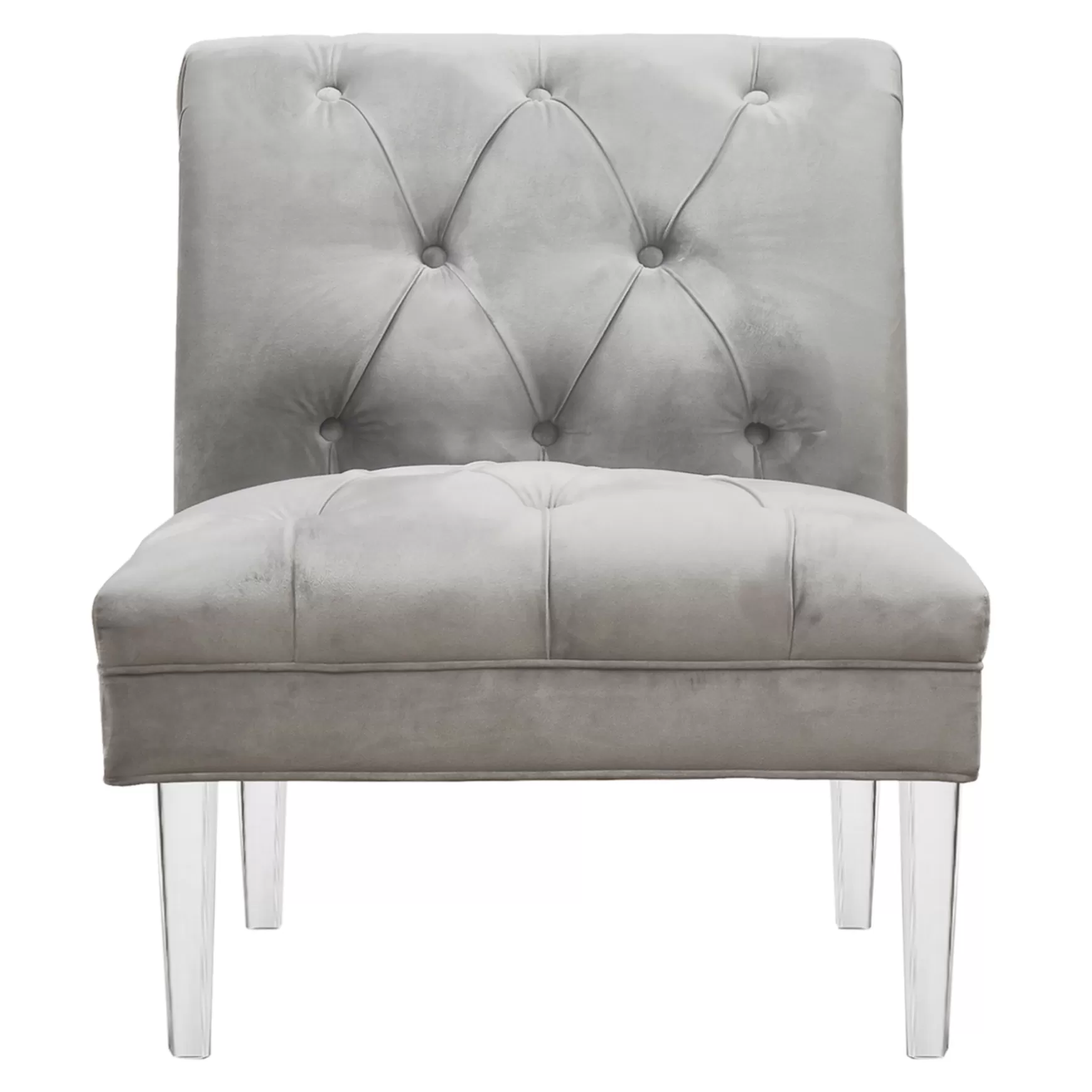 * Laila Ali Grey Tufted Accent Chair With Clear Acrylic Legs Outlet Hot