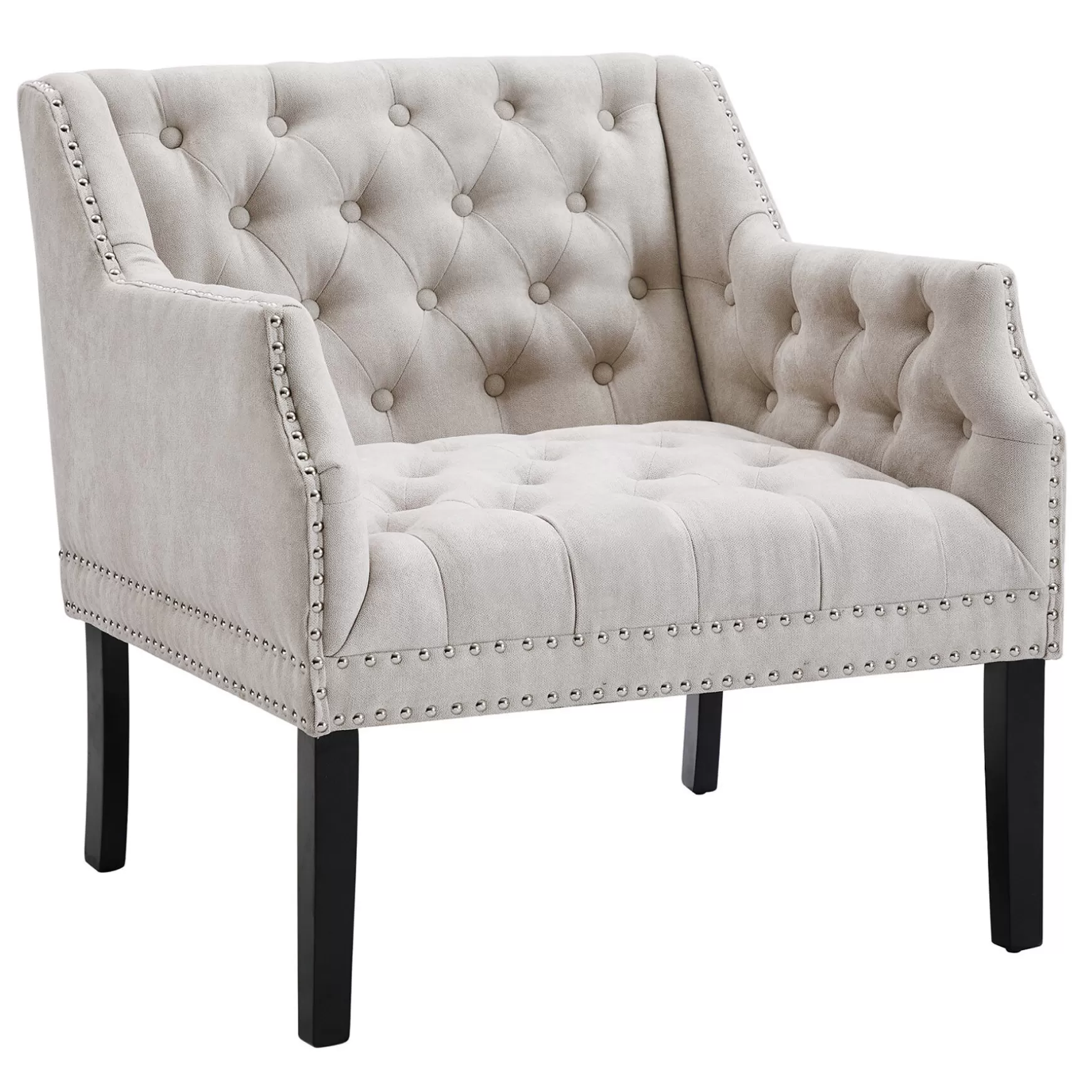 * Lena Ivory Velvet Tufted Armchair With Nailhead Trim Discount Online Cheap