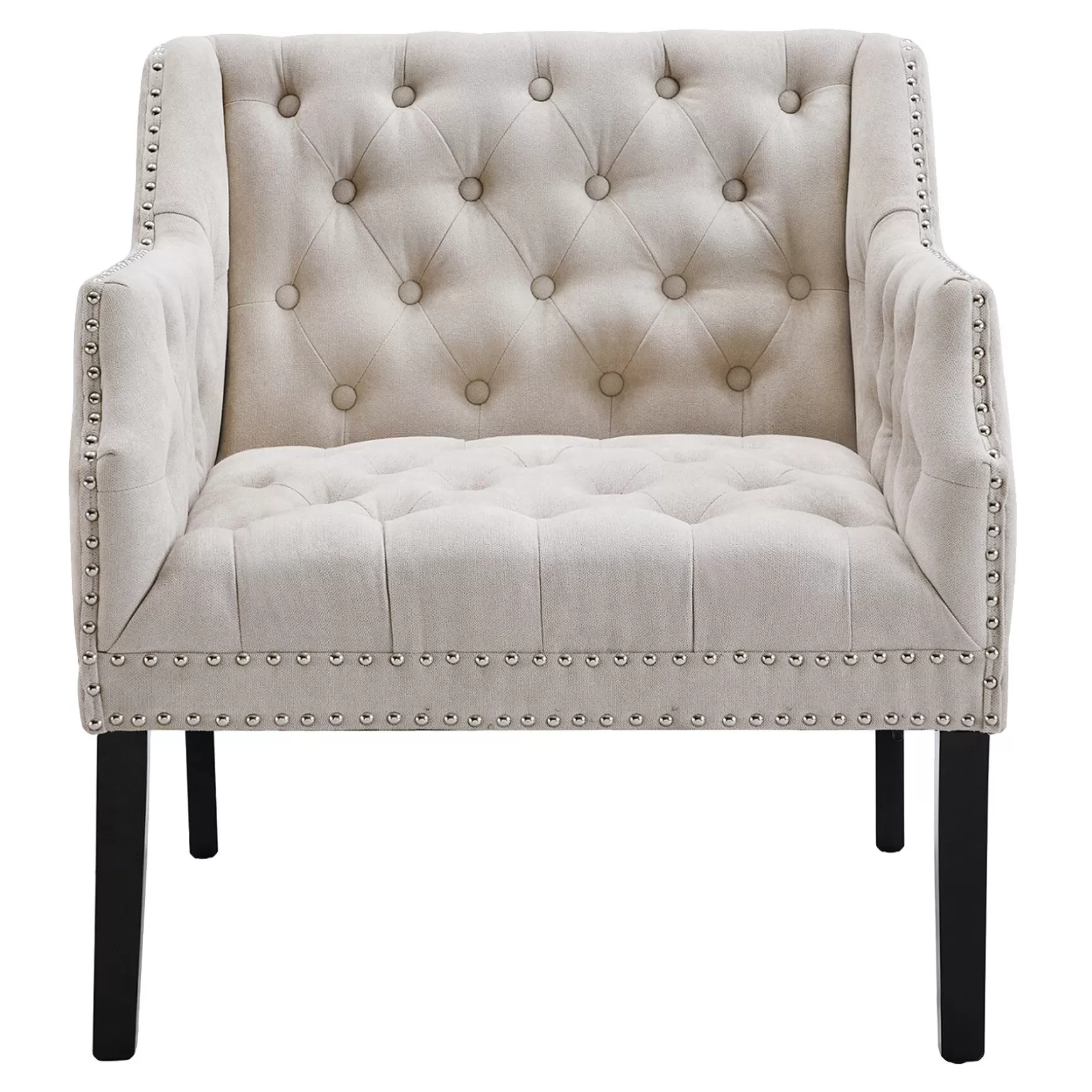 * Lena Ivory Velvet Tufted Armchair With Nailhead Trim Discount Online Cheap