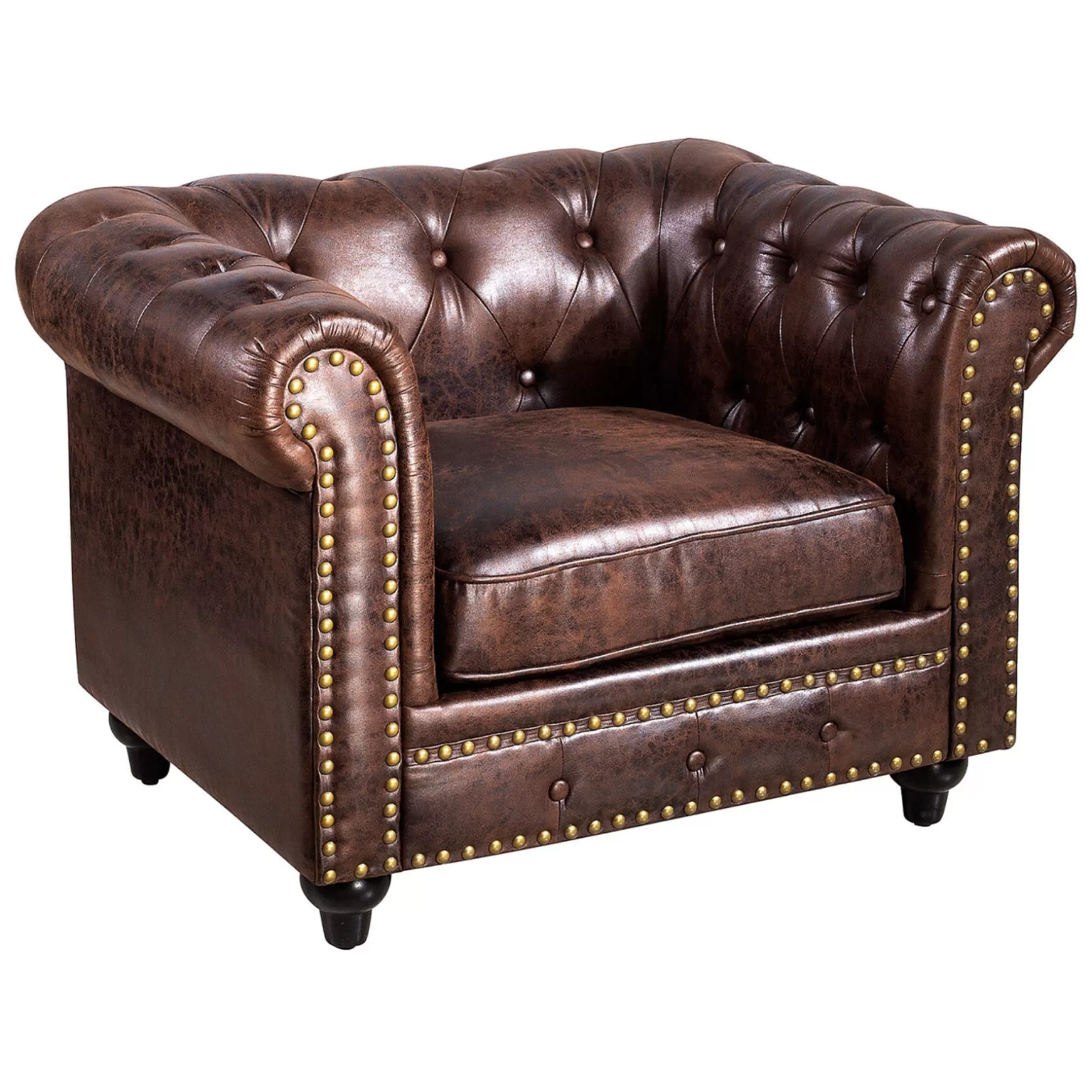 * Providence Chesterfield Tufted Brown Faux Leather Rolled Arm Chair Online Discount Outlet