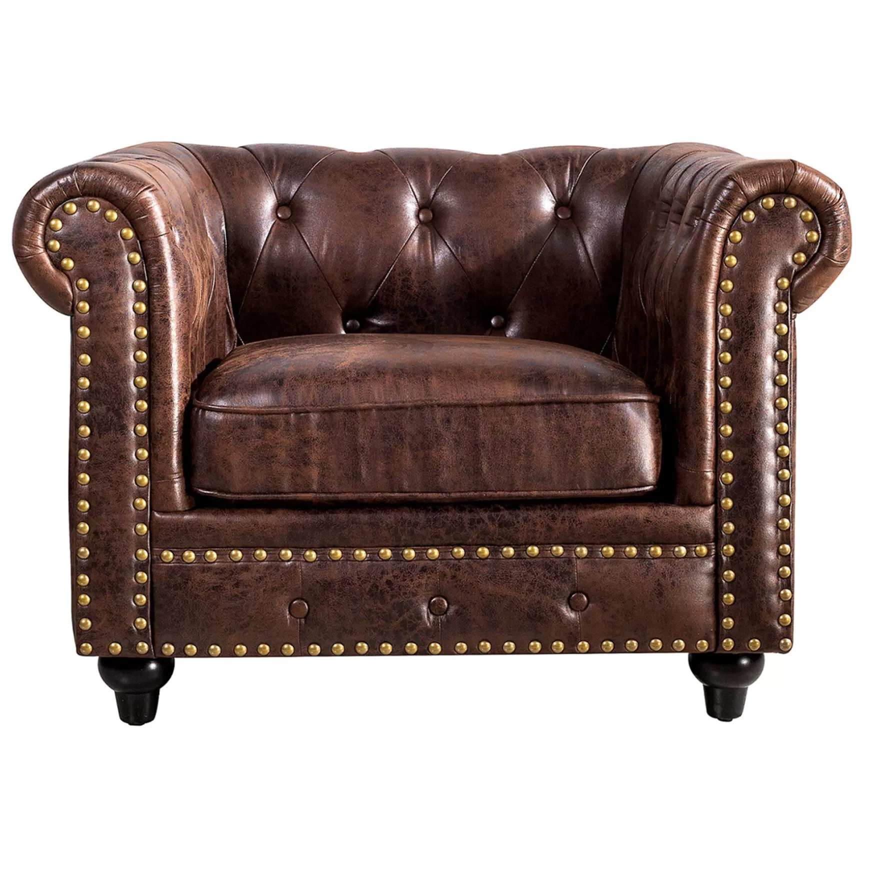 * Providence Chesterfield Tufted Brown Faux Leather Rolled Arm Chair Online Discount Outlet